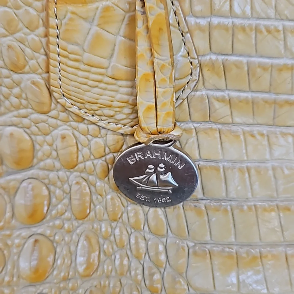 Brahmin Large Bailee YELLOW Crocodile Embossed Tote bag